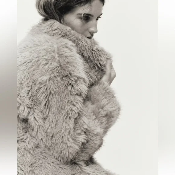 Stand-Up Collar Faux Fur Coat, H&M, Dark Beige, M - Picture 5 of 12